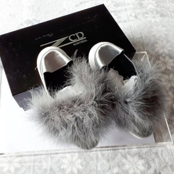 NIB NWT ZCD Montreal silver grey satin & feather sneakers, 40 - Picture 2 of 8